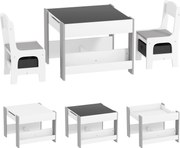 HOMCOM Set de Masă și Scaun pentru Copii, Set de Birou și Scaun pentru Copii 2-în-1 cu Tablă și Rafturi pentru Cărți, 61.5x61.5x48 cm, Gri | Aosom Romania