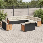 vidaXL Set mobilier de grădină cu perne, 13 piese, negru, poliratan