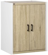 Dulap multifunctional HOMCOM cu 2 usi, polita reglabila din MDF, alb si lemn 62x40x77cm | AOSOM RO