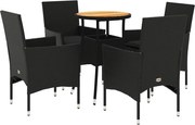 vidaXL Set mobilier grădină perne 5 piese negru poliratan/lemn acacia