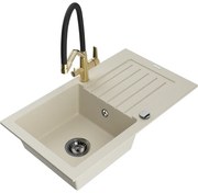 Mexen Pablo chiuvetă de granit cu 1 compartiment cu scurgător și baterie de bucătărie Duo, bej - 6510-69-671701-57-B
