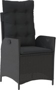 vidaXL Scaun de grădină rabatabil cu perne, negru, poliratan