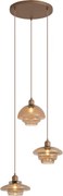 Lampă suspendată retro bronz închis cu abajururi de culoarea chihlimbarului cu 3 lumini - Smokey