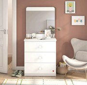 Comoda Line cu oglinda si 3 sertare pentru camera copii, colectia Varia White