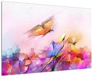 Tablou - Fluture asupra florilor, abstracție (90x60 cm)