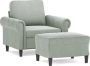 vidaXL Fotoliu canapea cu taburet, gri deschis, 60 cm, catifea