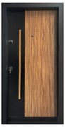 Usa metalica de exterior cu izolatie si vizor Novo Doors NDA3, Din compozit, 2 yale, Kit complet, Pentru case, Negru perlat cu stejar deschis (Sens