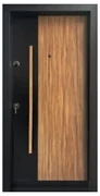 Usa metalica de exterior cu izolatie si vizor Novo Doors NDA3, Din compozit, 2 yale, Kit complet, Pentru case, Negru perlat cu stejar deschis (Sens