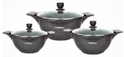 Set 3 Cratite Cheffinger cu Capac Acoperire cu Marmura Antiaderenta Negru