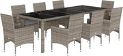 vidaXL Set mobilier de grădină cu perne 9 piese gri poliratan & sticlă