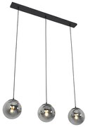 Lampă suspendată Art Deco neagră și sticlă fumurie cu 3 lumini - Pallon