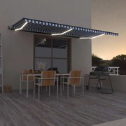 vidaXL Copertină automată cu senzor vânt&amp;LED, albastru/alb, 600x300 cm