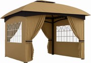 Outsunny Pavilion de Grădină cu Copertină, Perdele, Ferestre și Acoperiș Ventilat, 335x335x285 cm, Bej | Aosom Romania