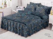 Lenjerie Pat Dublu, Bumbac Finet cu Volanase, 6 Piese - Albastru Inchis