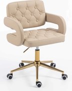 HR8403K Scaun Crem Piele Ecologica Premium Soft cu Bază Aurie