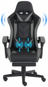 Scaun gaming, masaj în perna lombară, suport picioare, PU, Negru/Gri
