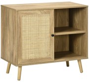 HOMCOM Bufet Mobilier Auxiliar de Bucătărie cu Ușă din Ratan și 2 Rafturi de Depozitare pentru Living 80x39x70 cm Natural | Aosom Romania