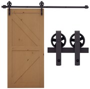 HOMCOM Kit Usa Glisanta 100kg max din Otel Carbon, pentru Usi Glisante cu Sina, 2 Manere, 2 Opritoare Usa, 2 Opritoare Podea, 183x4x0.6 cm