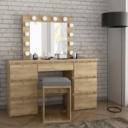 SEM508 - Set Masa toaleta, 120 cm, cosmetica machiaj, masuta vanity, oglinda cu LED-uri - Culoarea Stejar