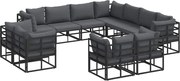 vidaXL Set de canapele pentru grădină cu pernă 11 pcs Negru Aluminiu