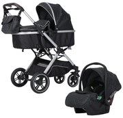 Carucior nou nascuti 3 in 1 NOVOKIDS™ H3100 series, Cu geanta bebe, Cadru Aluminiu, Amortizoare, Roti din cauciuc plin AVE, Landou, Scoica auto,