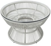 Outsunny Masă de cafea de grădină rotundă, masă auxiliară din rattan și blat de sticlă temperată Ø 60 x 37H cm | Aosom Romania