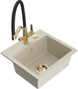 Mexen Milo chiuvetă de bucătărie din granit cu 1 compartiment și baterie de bucătărie Duo, bej - 6505-69-671701-57-G