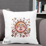 Perna Decorativa Soare Retro Boho Floral, 40x40 cm, Alba Mata, Husa Detasabila, Perna Inclusa, BEKZ®