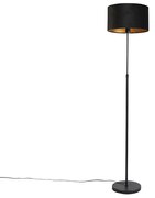 Lampă de podea neagră cu abajur din catifea negru cu auriu 35 cm - Parte