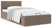 vidaXL Cadru pat hidraulic cu depozitare, gri taupe, 90x200 cm, textil