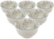 Set de 6 boluri din ceramică Flori delicate 11.5 cm, gri