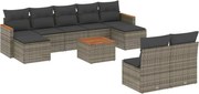 vidaXL Set mobilier de grădină cu perne, 10 piese, gri, poliratan