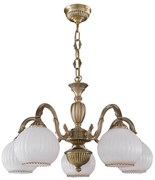 Candelabru cu 5 brate clasic design italian din alama, sticla 9200 RA-L. 9200/5