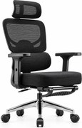VARENO-H – Scaun ergonomic cu tetieră 4D, șezut culisant, suport lombar, cotiere 3D, reclinare 135°, suport pentru picioare, Negru