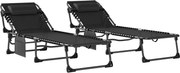 Outsunny Set de 2 Șezlonguri de Grădină Pliabile, Reglabile pe 5 Niveluri, cu Perne, Șezlonguri Textilenă cu Buzunar Lateral, Mâner, pentru Plajă, Piscină, 57x200x38 cm, Negru | Aosom Romania