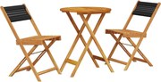 vidaXL Set mobilier bistro, 3 piese, negru, polipropilenă lemn masiv