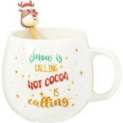 Cană de porțelan de Crăciun cu linguriță Ren 550ml