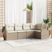 vidaXL Set de canapele pentru grădină cu pernă 5 pcs Bej Rattan poli