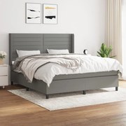 vidaXL Pat continental cu saltea, gri închis, 160x200 cm, țesătură