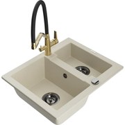 Mexen Carlos chiuvetă de granit cu 1,5 boluri cu robinet de bucătărie Duo, bej - 6518-69-671701-57-B