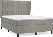 vidaXL Pat box spring cu saltea, gri deschis, 140x200 cm, catifea