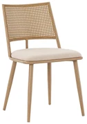 Scaun Bucatarie/Dining Giuseppo Ratan Sintetic ,Sezut Textil Bej, Picioare Metalice Finisaj Lemn