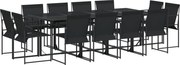 vidaXL Set mobilier de grădină, 13 piese, negru, textilenă