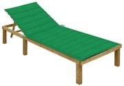 vidaXL Șezlong cu pernă verde, lemn de pin tratat