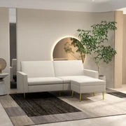 HOMCOM Canapea cu Taburet pentru Picioare, Canapea Extensibila cu 3 Locuri în Formă de L cu Spătar Reglabil, 213x91x83 cm, Crem | Aosom Romania