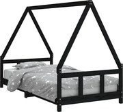 vidaXL Cadru de pat pentru copii, negru, 90x190 cm, lemn masiv de pin
