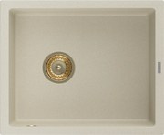 Mexen Pedro chiuvetă de granit cu 1 cuvă 560 x 460 mm, bej, sifon auriu - 6508561000-69-G