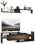 HOMCOM Mobilier TV cu Raft de Perete, Rafturi Deschise și Dulăpior din Lemn, 153,6x25x42 cm, Negru | Aosom Romania