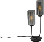 Lampă de masă Art Deco neagră cu sticlă fumurie cu 2 lumini - Laura