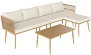 Outsunny Salon de grădină exterior din rășină impletită 5 locuri modular 2 canapele, pouf și masă de cafea, perne incluse, crem | Aosom Romania